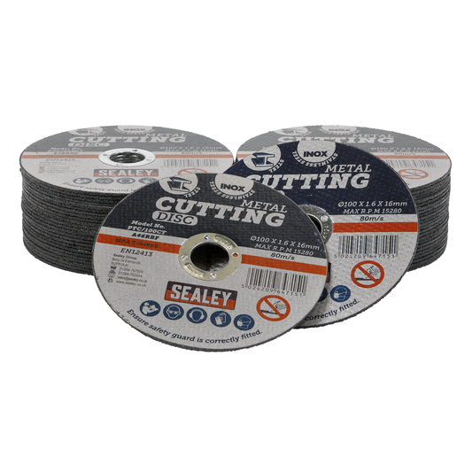Sealey PTC/100CT50 100 x 1.6mm Cutting Disc 16mm Bore - Pack of 50