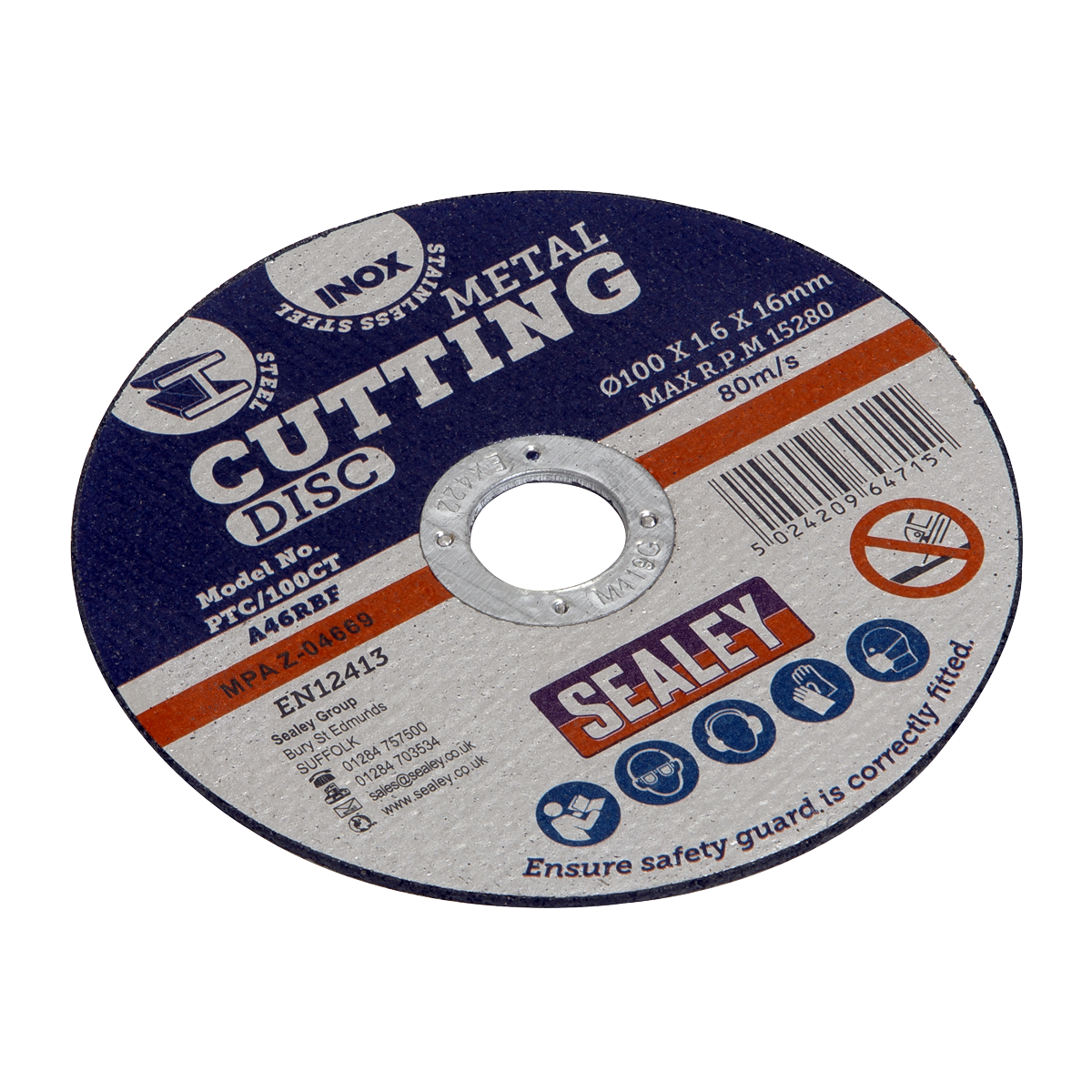 Sealey PTC/100CT50 100 x 1.6mm Cutting Disc 16mm Bore - Pack of 50