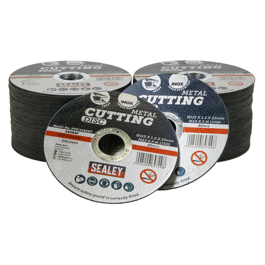 Sealey PTC/115CET100 115 x 1.2mm Cutting Disc 22mm Bore - Pack of 100