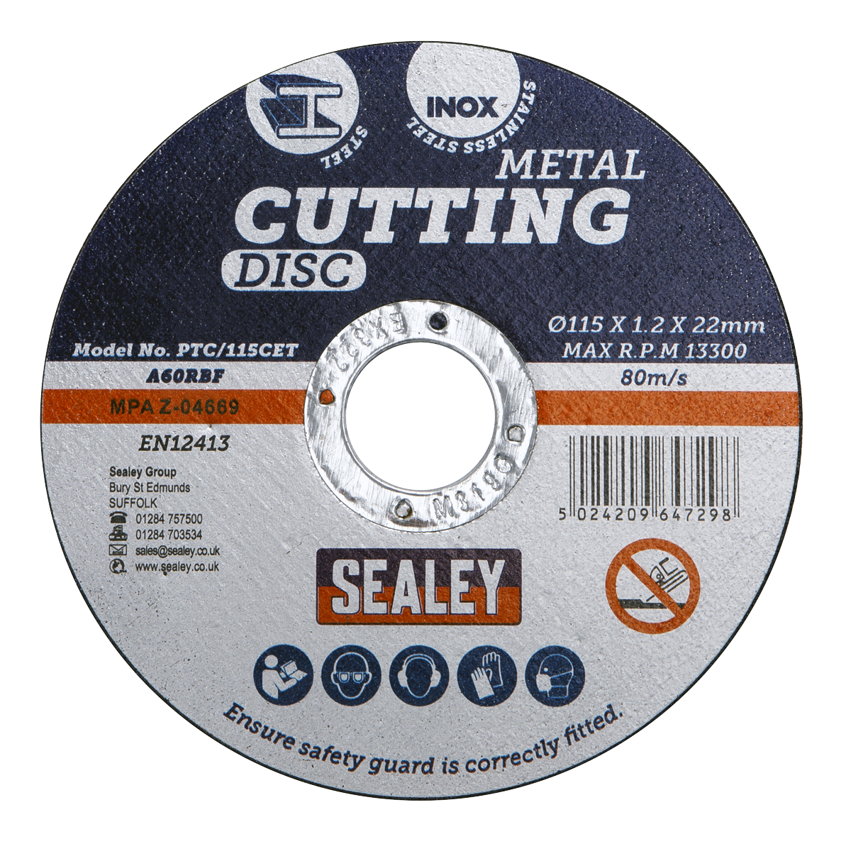 Sealey PTC/115CET100 115 x 1.2mm Cutting Disc 22mm Bore - Pack of 100