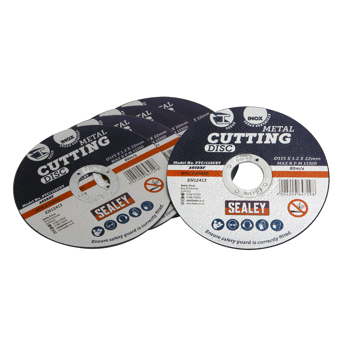 Sealey PTC/115CET5 115 x 1.2mm Cutting Disc 22mm Bore - Pack of 5