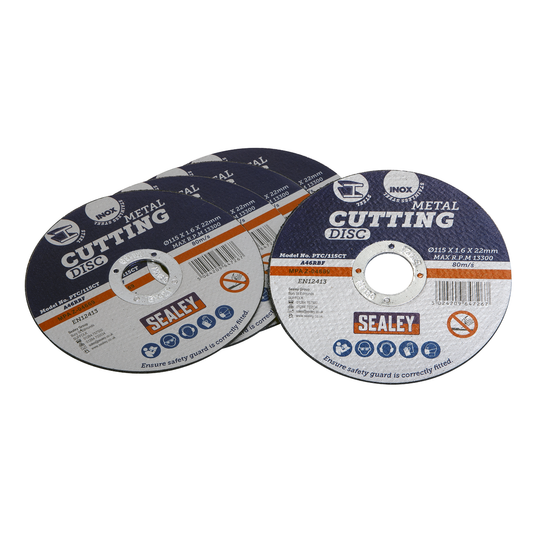 Sealey PTC/115CT5 115 x 1.6mm Cutting Disc 22mm Bore - Pack of 5