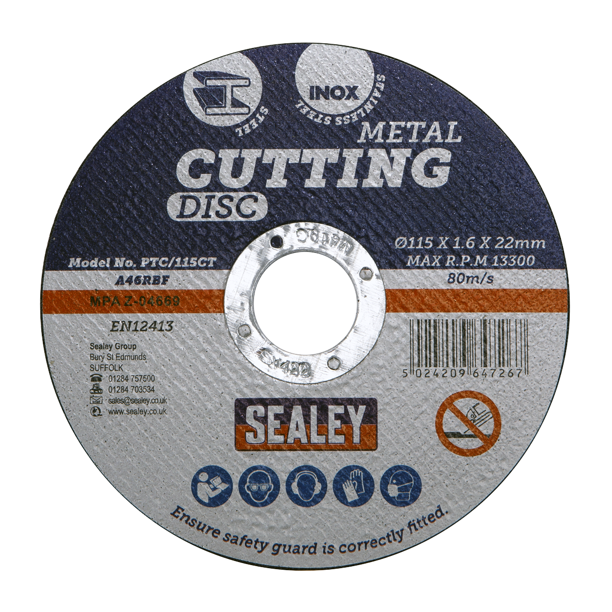 Sealey PTC/115CT 115 x 1.6mm Cutting Disc 22mm Bore
