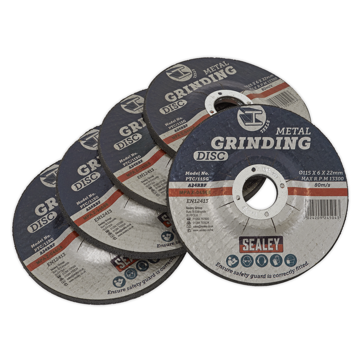 Sealey PTC/115G5 115 x 6mm Grinding Disc 22mm Bore - Pack of 5