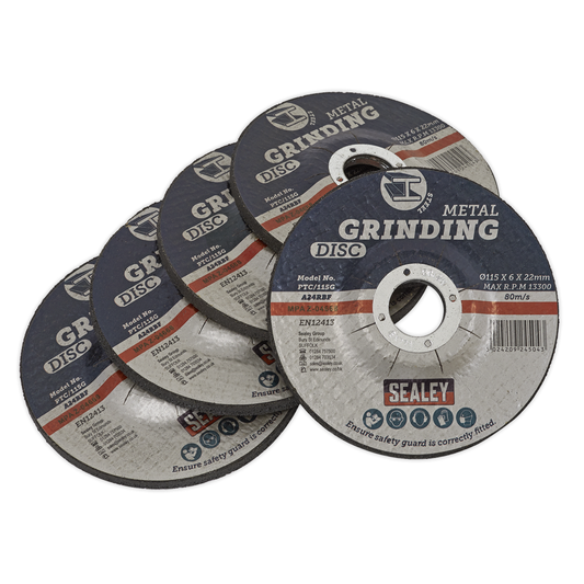 Sealey PTC/115G5 115 x 6mm Grinding Disc 22mm Bore - Pack of 5