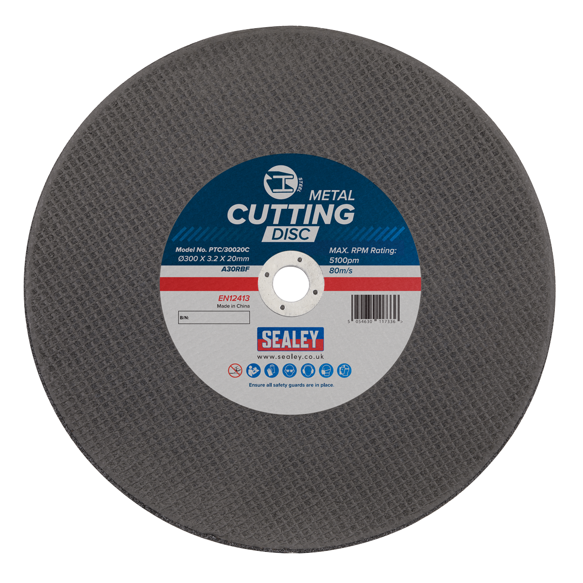 Sealey PTC/30020C 300 x 3.2mm Flat Metal Cutting Disc 20mm Bore
