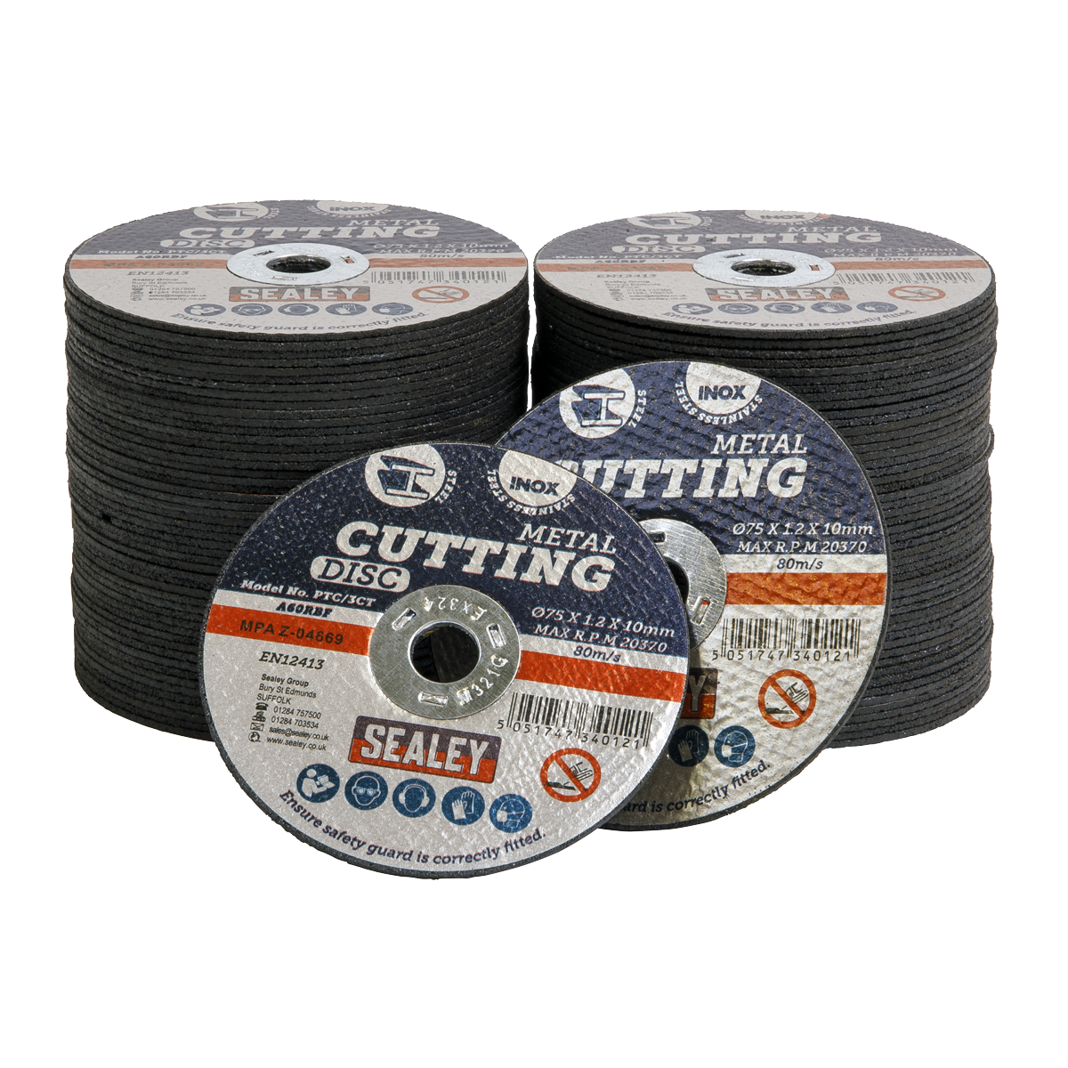 Sealey PTC/3CT100 75 x 1.2mm Cutting Disc 10mm Bore - Pack of 100