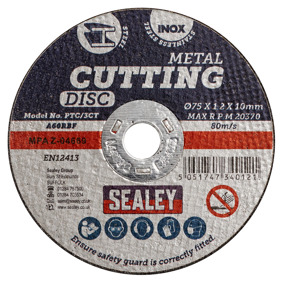 Sealey PTC/3CT10 75 x 1.2mm Cutting Disc 10mm Bore - Pack of 10