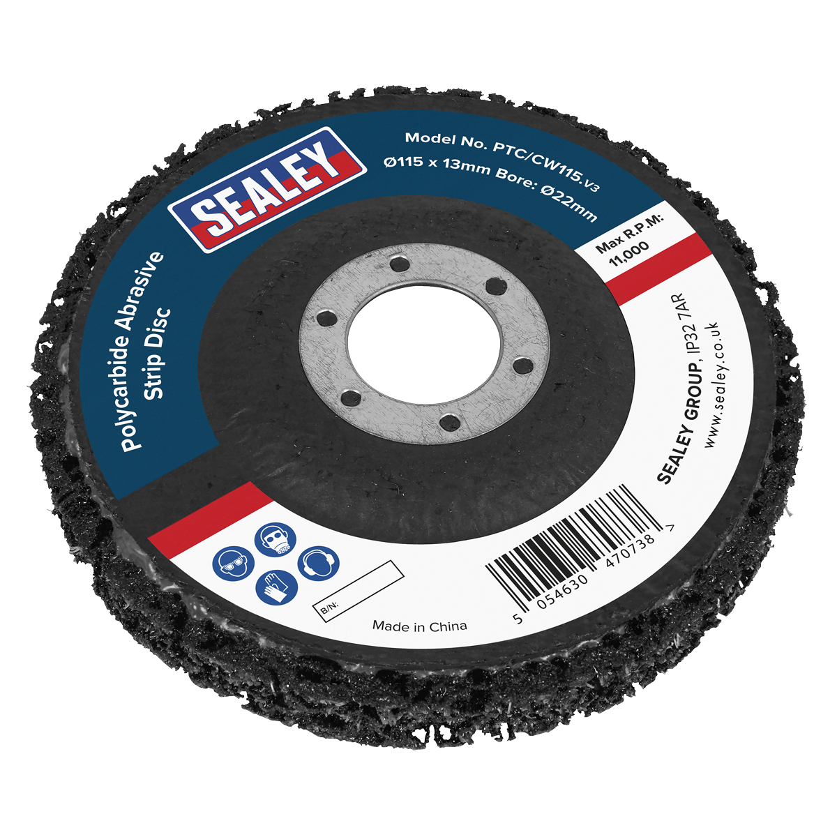 Sealey PTC/CW115DB 115 x 13mm Black Polycarbide Abrasive Strip Disc 22mm Bore - Display Box of 10