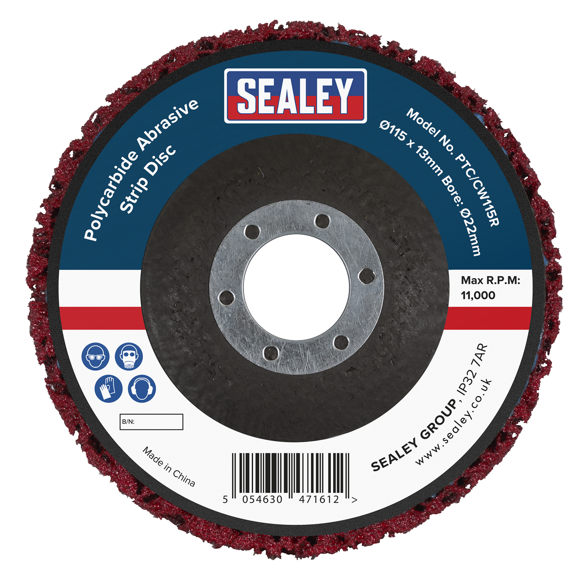 Sealey PTC/CW115R Polycarbide Abrasive Strip Disc 115 x 13 x 22mm - Red