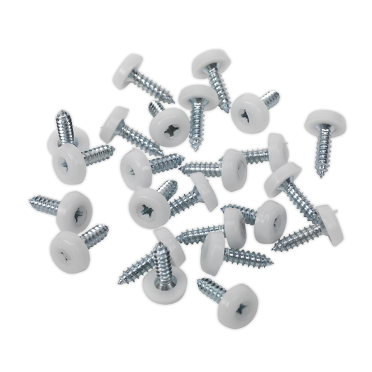 Sealey PTNP1 Numberplate Screw with Plastic Enclosed Head 4.8 x 18mm, White - Pack of 50