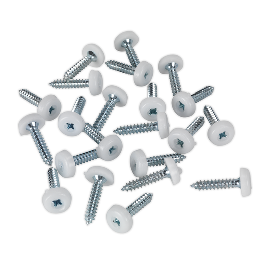 Sealey PTNP5 Numberplate Screw with Plastic Enclosed Head 4.8 x 24mm, White - Pack of 50