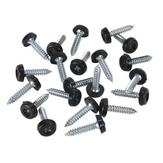 Sealey PTNP7 Numberplate Screw with Plastic Enclosed Head 4.8 x 24mm, Black - Pack of 50