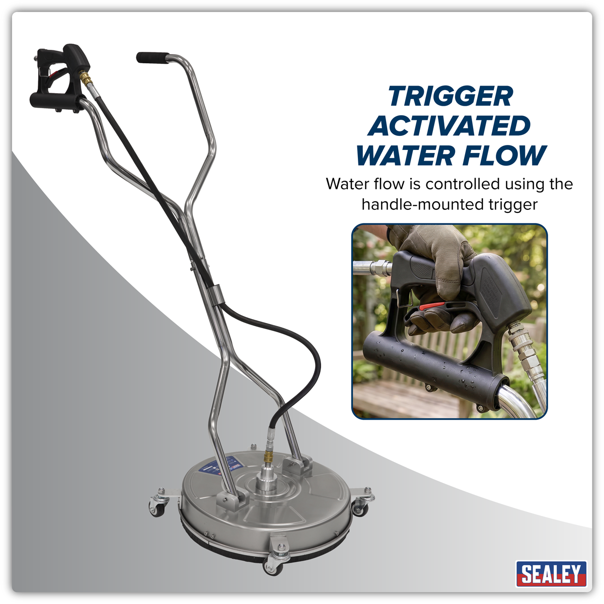 Sealey PWAK18 18" Surface Cleaner with Dual Handle & Rotating Spray Bar - Stainless Steel