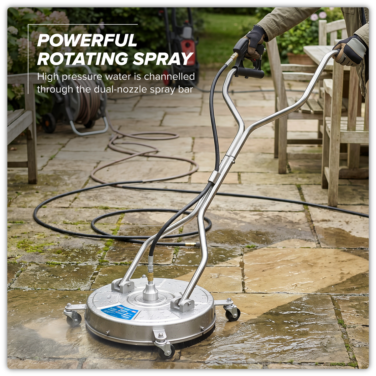 Sealey PWAK18 18" Surface Cleaner with Dual Handle & Rotating Spray Bar - Stainless Steel