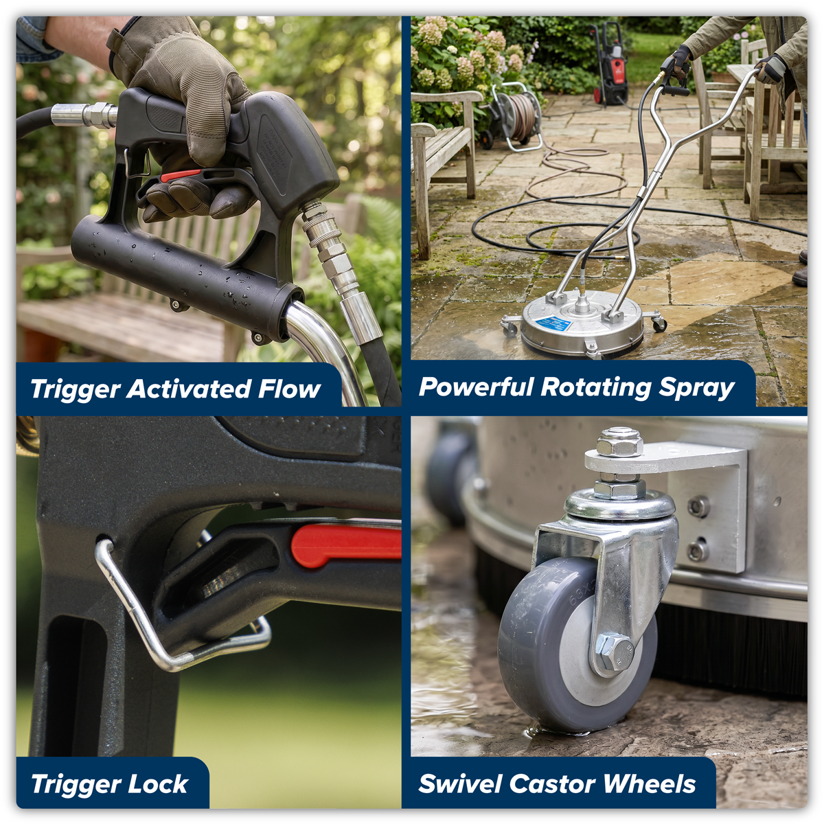 Sealey PWAK18 18" Surface Cleaner with Dual Handle & Rotating Spray Bar - Stainless Steel