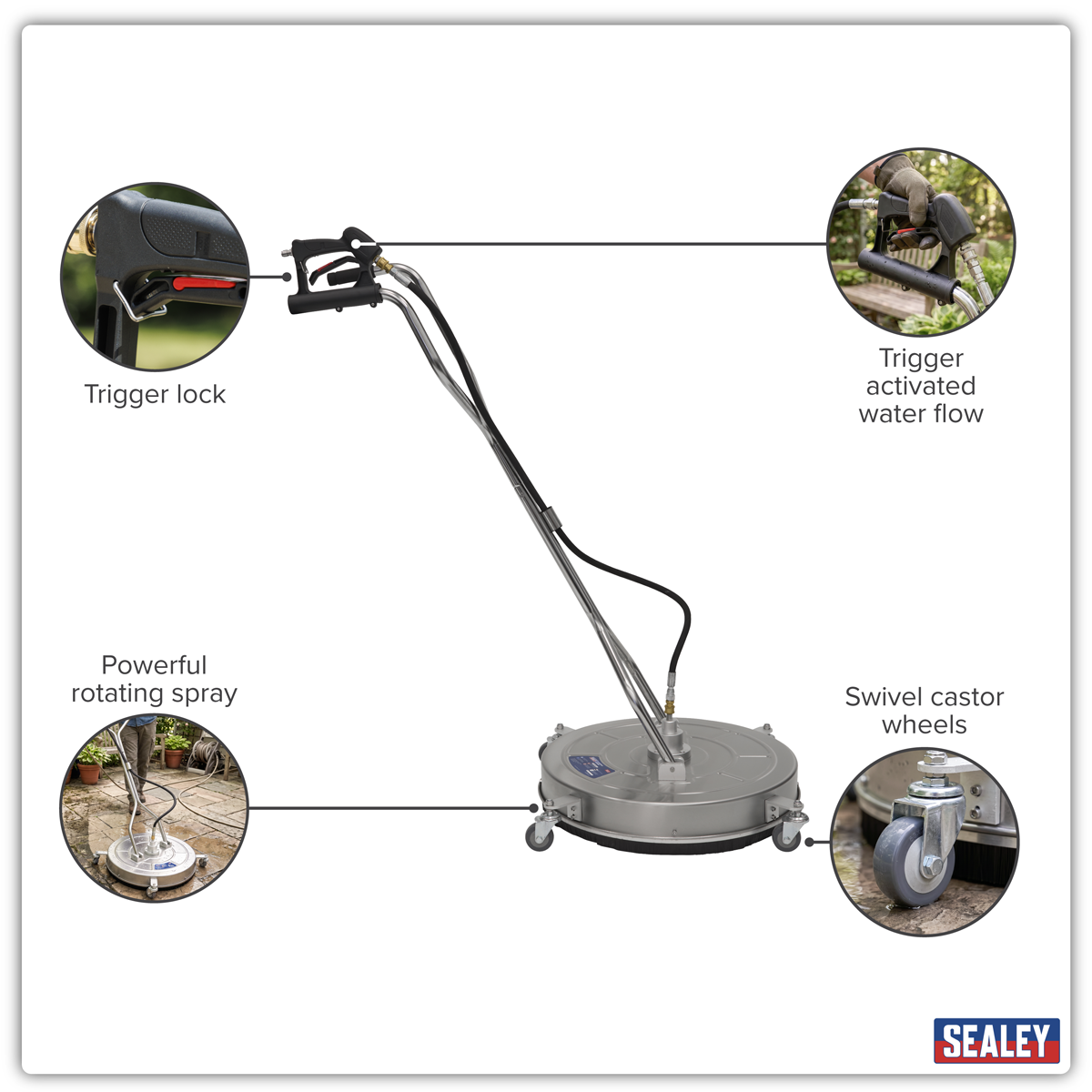 Sealey PWAK24 24" Surface Cleaner with Dual Handle & Rotating Spray Bar - Stainless Steel