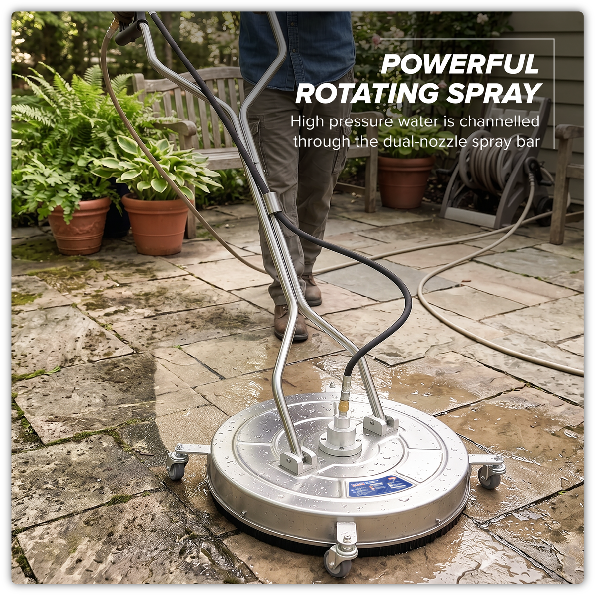 Sealey PWAK24 24" Surface Cleaner with Dual Handle & Rotating Spray Bar - Stainless Steel