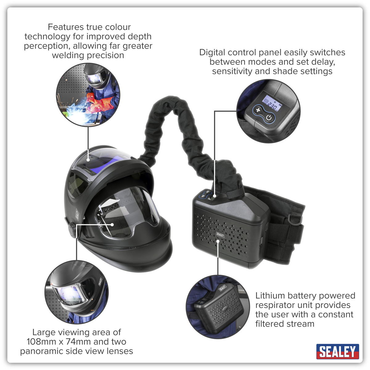Sealey PWH618 Auto Darkening Welding Helmet with TH3 Powered Air Purifying Respirator (PAPR)