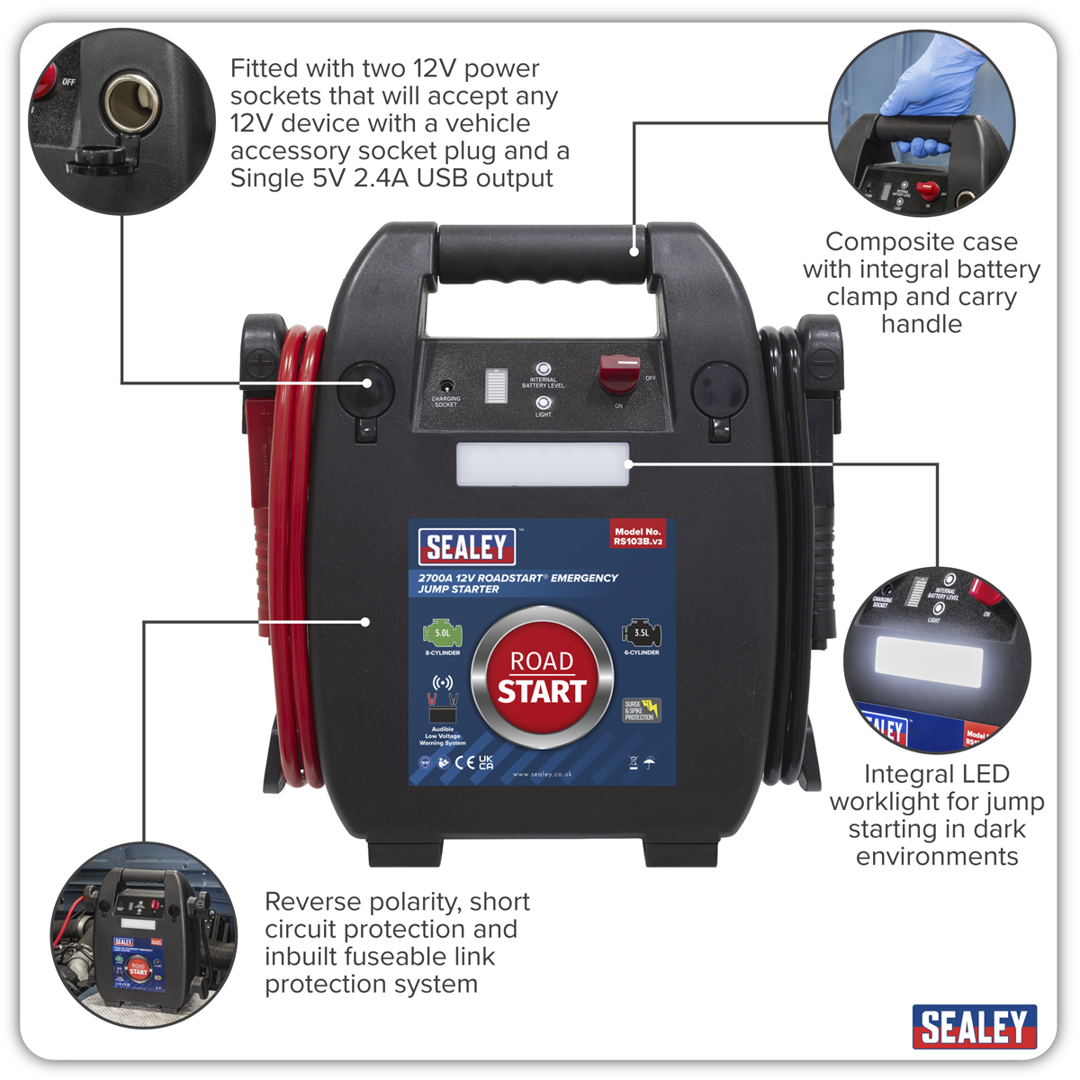 Sealey RS103B RoadStart® 12V Emergency Jump Starter 2700 Peak Amps