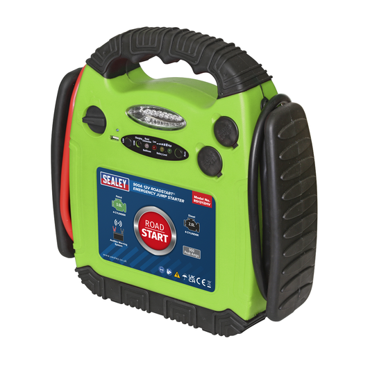 Sealey RS1312HV RoadStart® 12V Emergency Jump Starter 900 Peak Amps - Hi-Vis Green