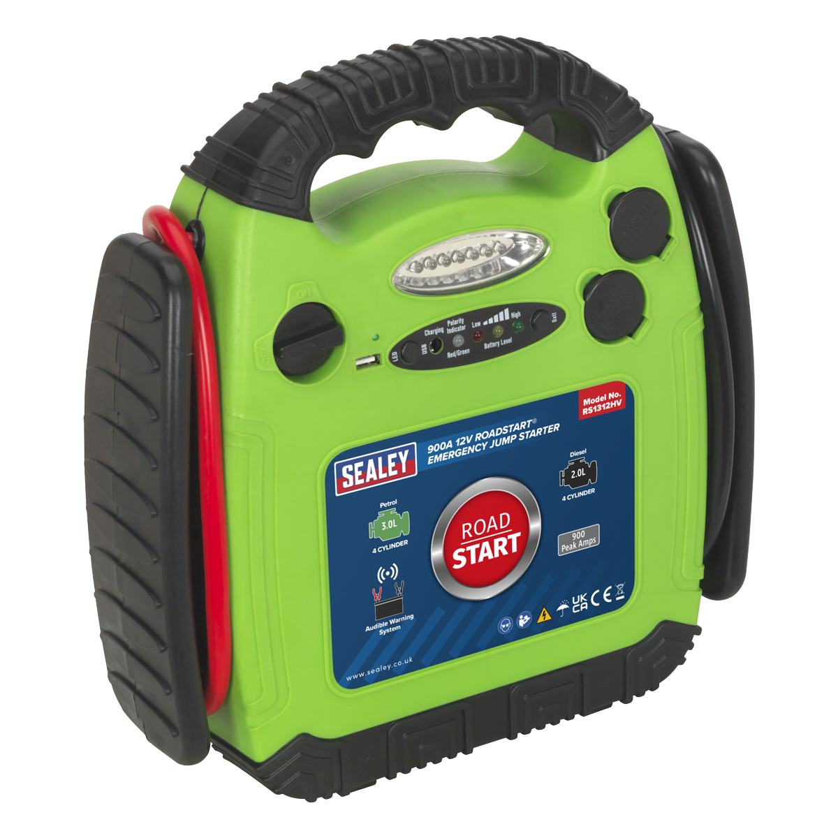 Sealey RS1312HV RoadStart® 12V Emergency Jump Starter 900 Peak Amps - Hi-Vis Green