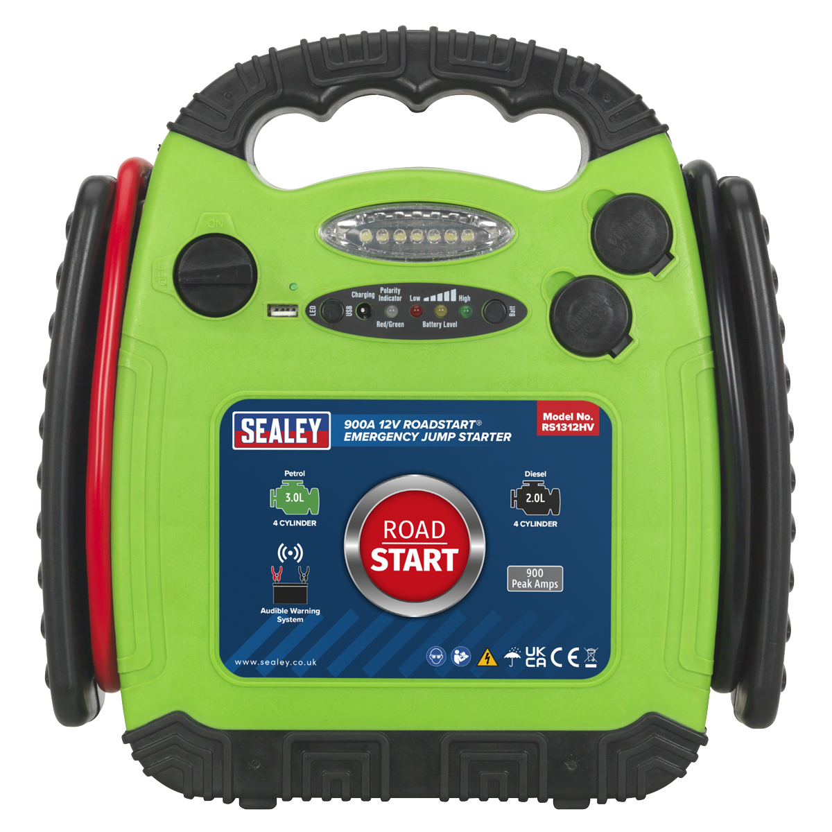 Sealey RS1312HV RoadStart® 12V Emergency Jump Starter 900 Peak Amps - Hi-Vis Green