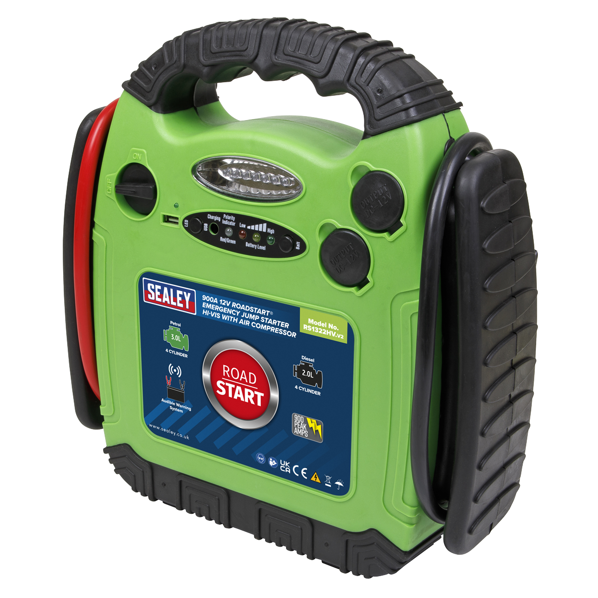 Sealey RS1322HV RoadStart® 12V Emergency Jump Starter with Air Compressor 900 Peak Amps