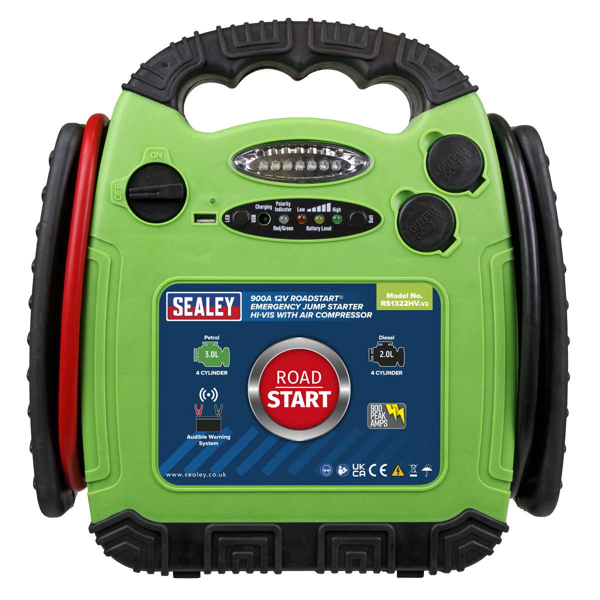 Sealey RS1322HV RoadStart® 12V Emergency Jump Starter with Air Compressor 900 Peak Amps