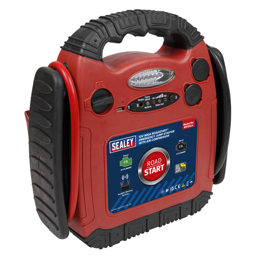 Sealey RS132 RoadStart® 12V Emergency Jump Starter with Air Compressor 900 Peak Amps