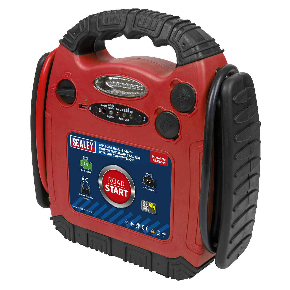 Sealey RS132 RoadStart® 12V Emergency Jump Starter with Air Compressor 900 Peak Amps