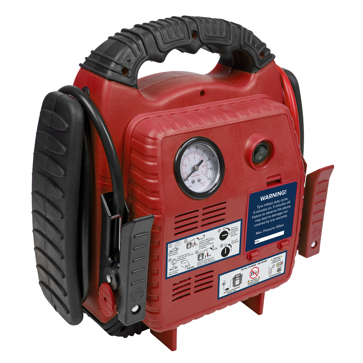 Sealey RS132 RoadStart® 12V Emergency Jump Starter with Air Compressor 900 Peak Amps