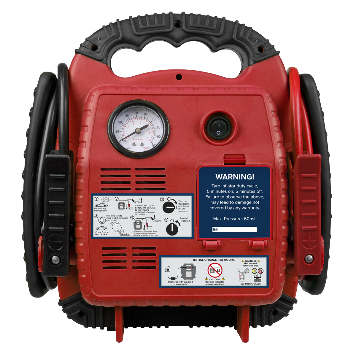 Sealey RS132 RoadStart® 12V Emergency Jump Starter with Air Compressor 900 Peak Amps