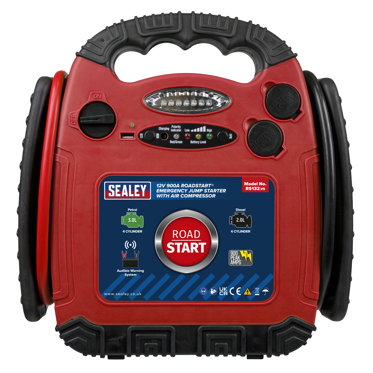 Sealey RS132 RoadStart® 12V Emergency Jump Starter with Air Compressor 900 Peak Amps