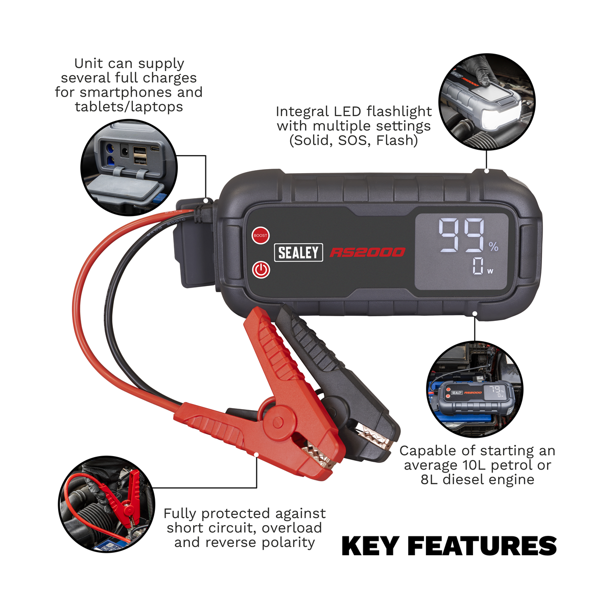 Sealey RS2000 RoadStart® 12V Jump Starter Power Pack 2000A