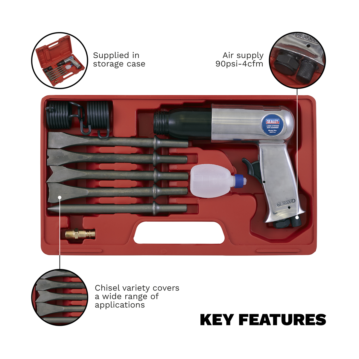 Sealey SA11 Air Hammer Kit Long Stroke