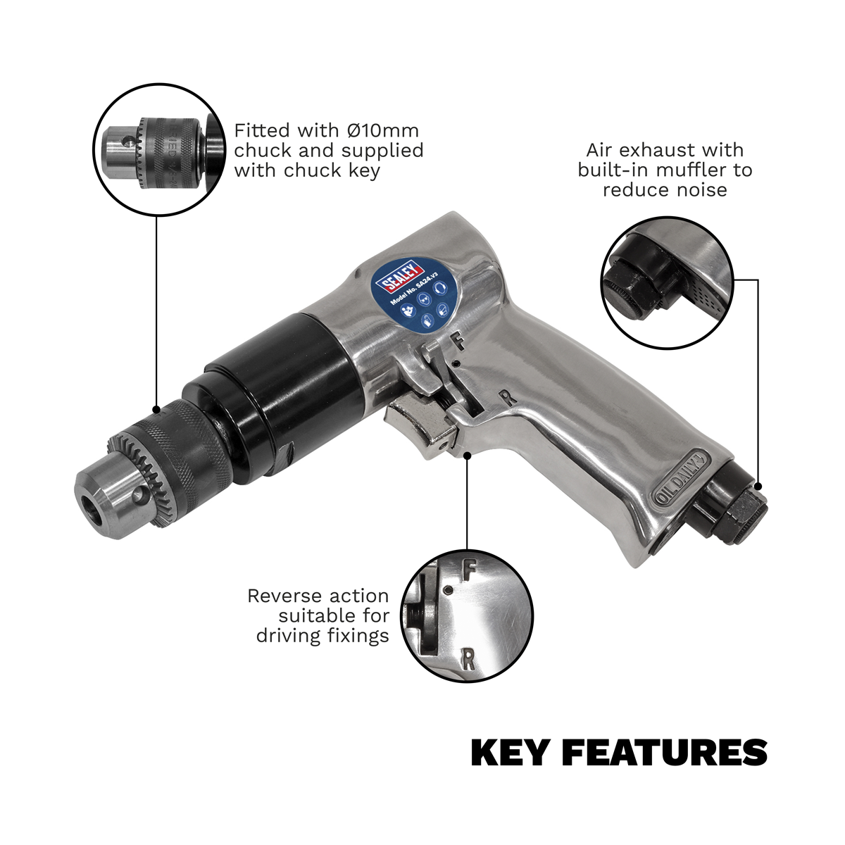 Sealey SA24 Reversible Air Drill 10mm