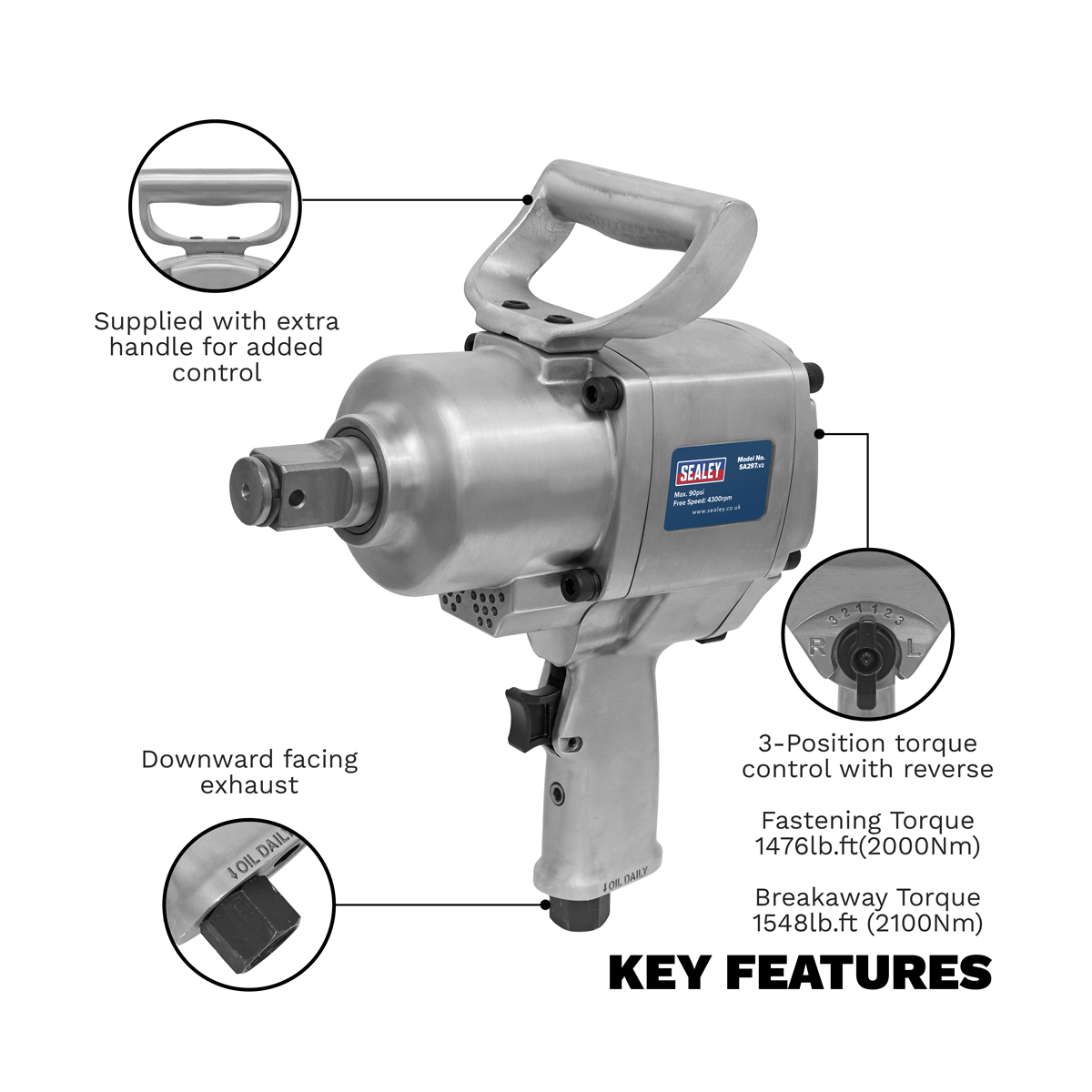 Sealey SA297 Twin Hammer Air Impact Wrench 1"Sq Drive