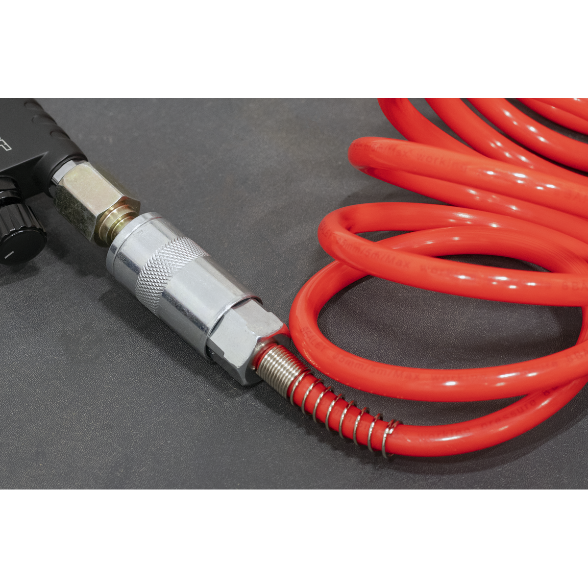 Sealey SA305 PE Coiled Air Hose with Couplings 5m x 5mm