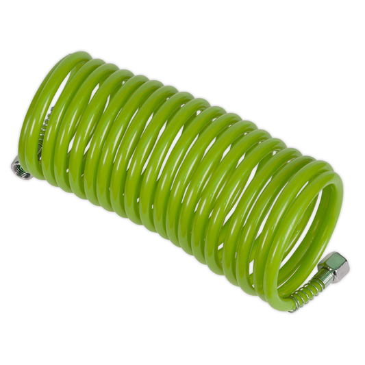 Sealey SA335G PE Coiled Air Hose with 1/4"BSP Unions 5m x 5mm - Green