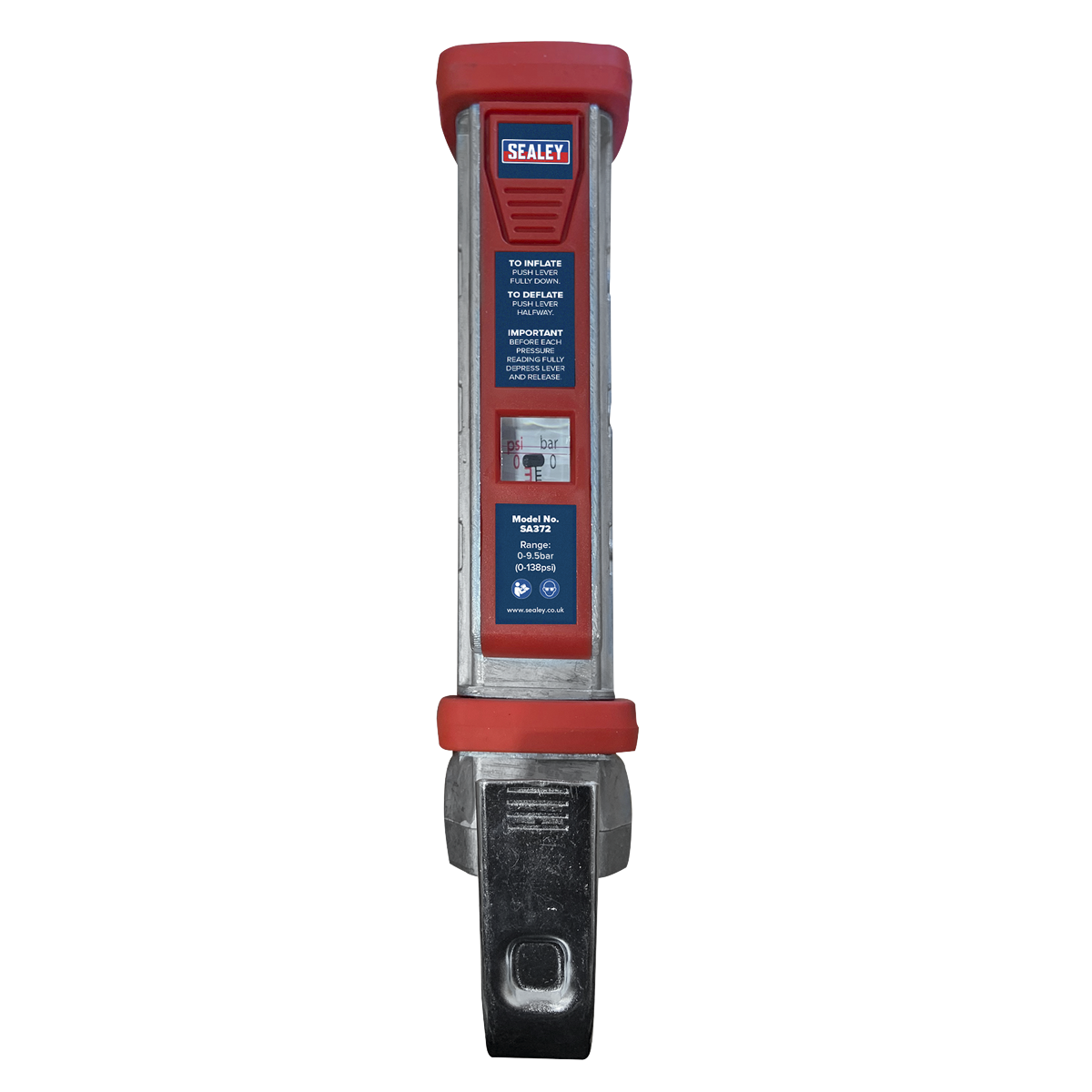 Sealey SA372 Tyre Inflator with 2.7m Hose & Clip-On Connector