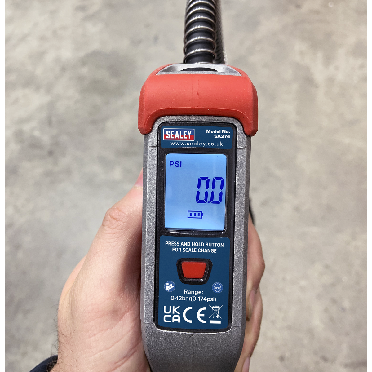 Sealey SA374 Digital Tyre Inflator with 0.5m Hose & Twin Push-On Connector