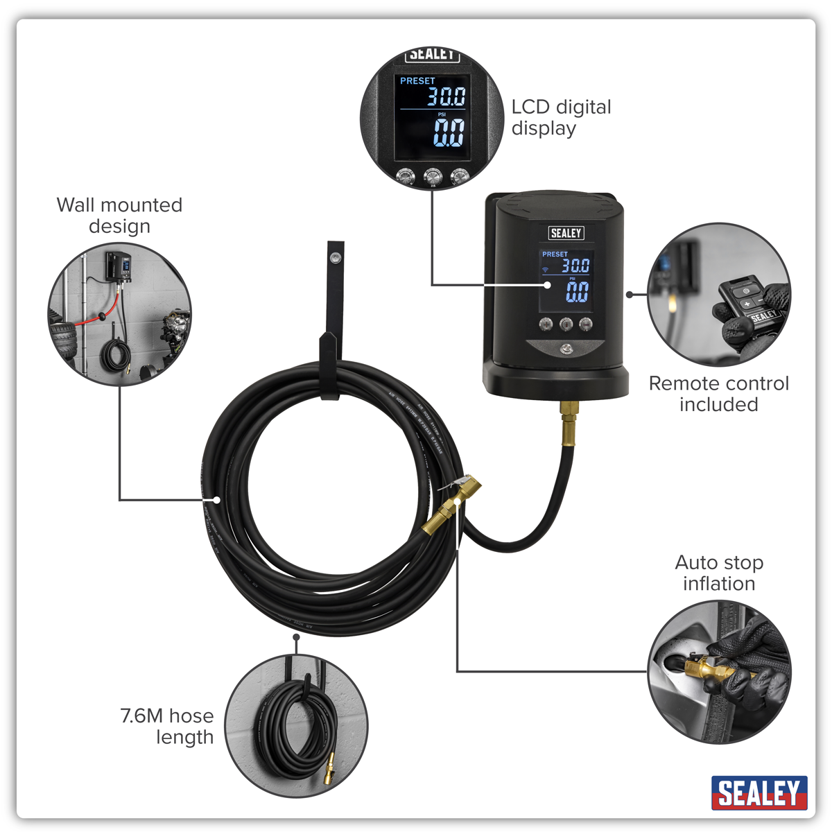 Sealey SA450 Wall Mounting Tyre Inflator Digital