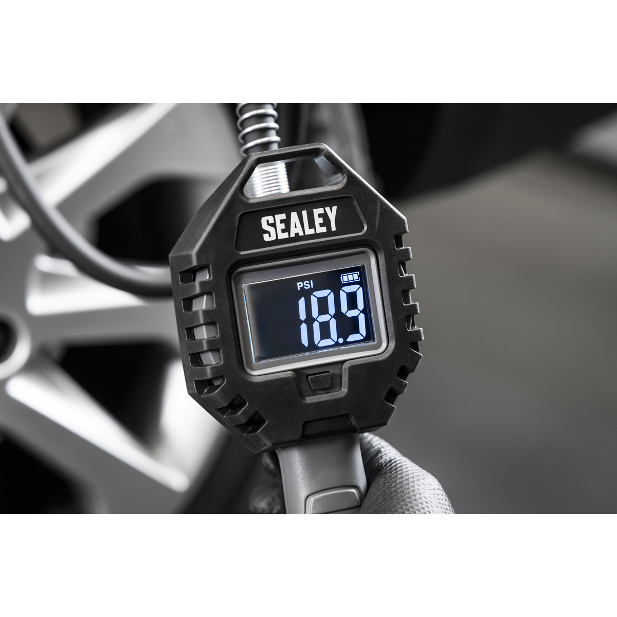 Sealey SA500 Rechargeable Digital Tyre Inflator with Clip-On Connector