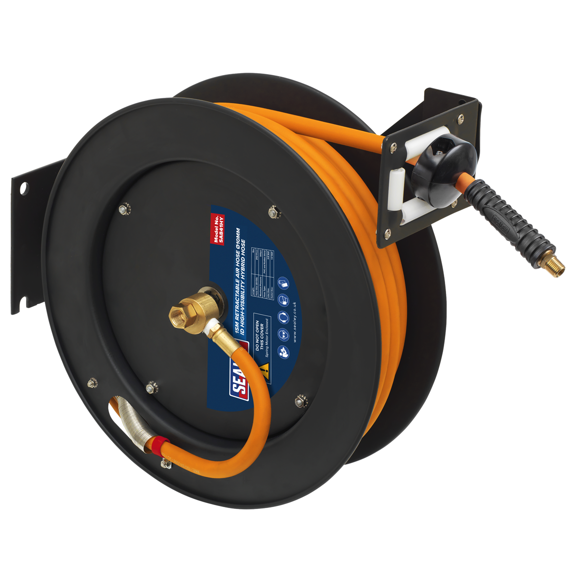 Sealey SA841HY 15m Retractable High-Visibility Hybrid Air Hose with Steel Reel 10mm ID