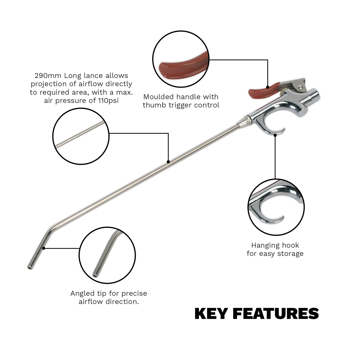 Sealey SA913L Palm Type Air Blow Gun 290mm with 1/4"BSP Air Inlet