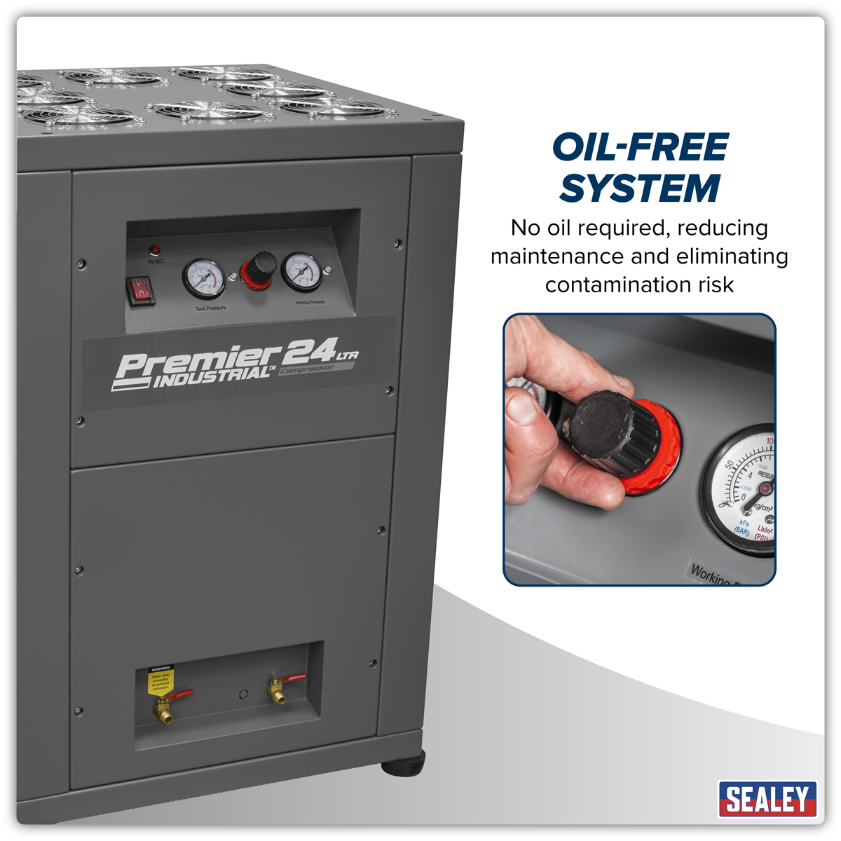 Premier Industrial SAC01VLN 24L Oil Free Low Noise Direct Drive Air Compressor 3hp