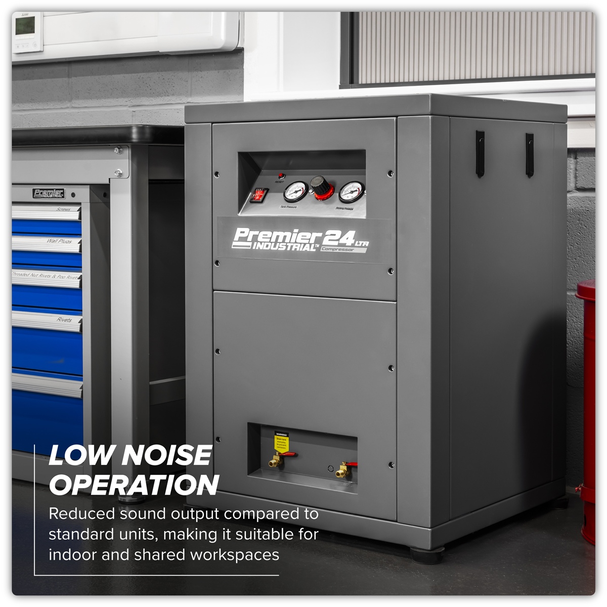 Premier Industrial SAC01VLN 24L Oil Free Low Noise Direct Drive Air Compressor 3hp