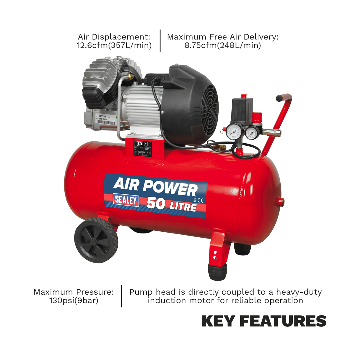 Sealey SAC05030 50L V-Twin Direct Drive Air Compressor 3hp