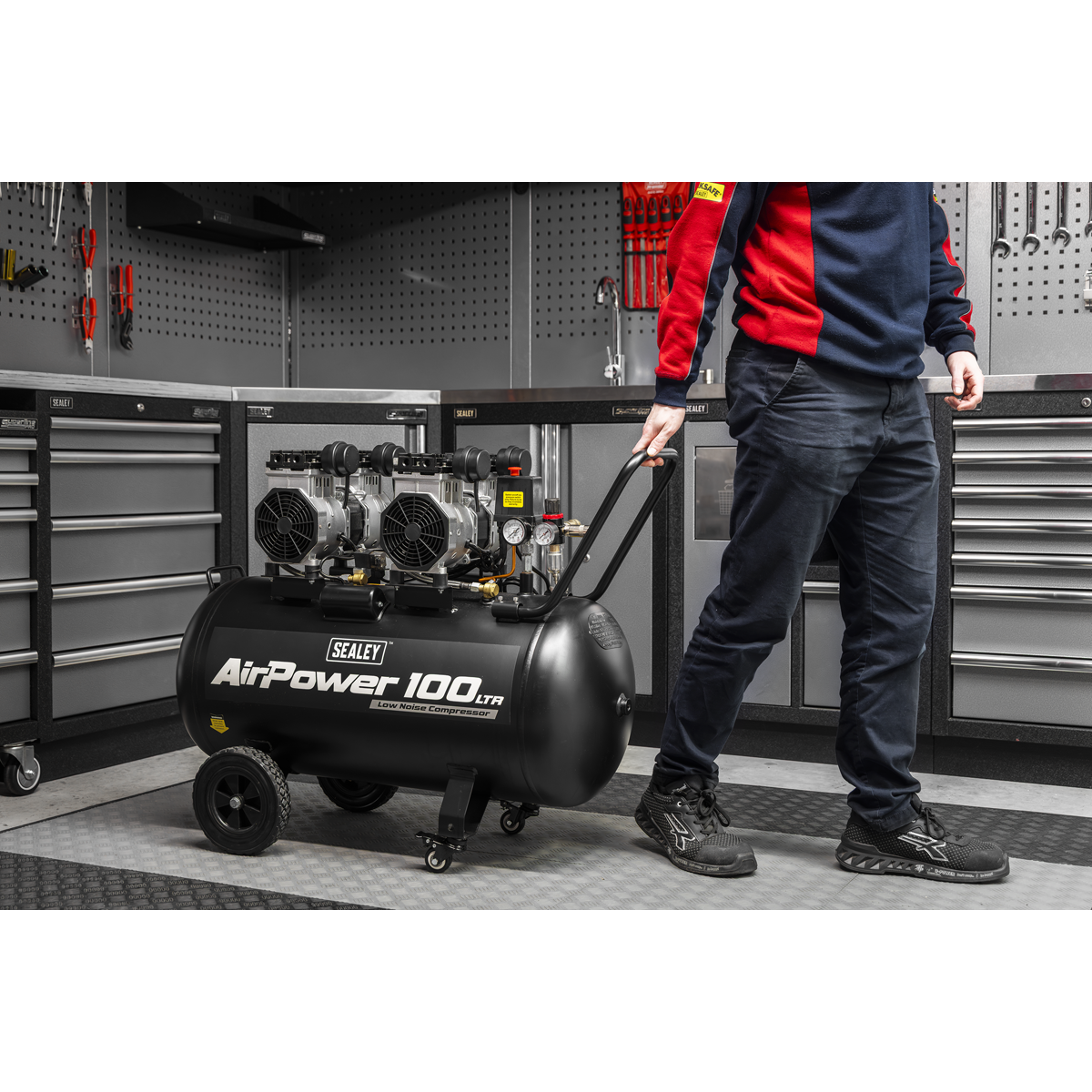 Sealey SAC10001S 100L Oil Free Low Noise Direct Drive Air Compressor 2 x 2hp